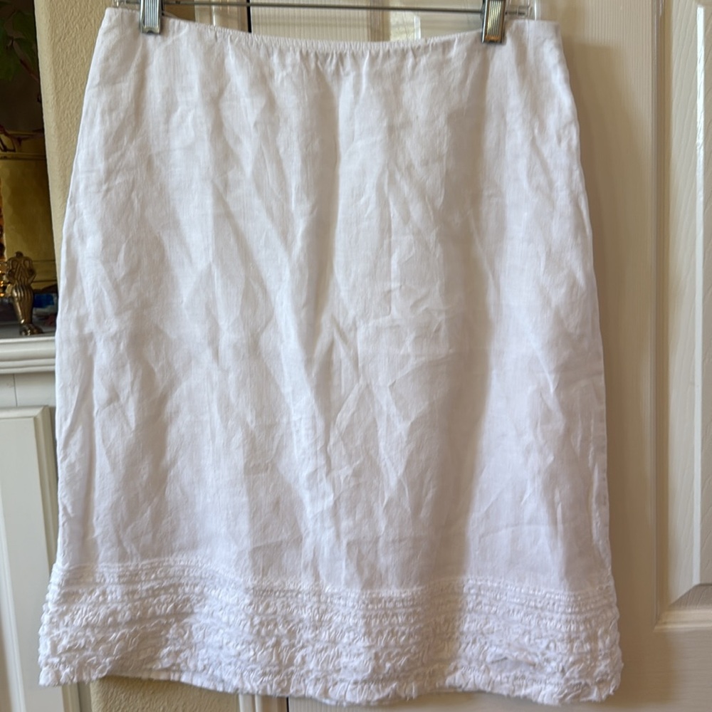 Eileen Fisher White Linen Knee-Length Pencil Skirt